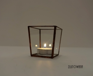 Świecznik geometryczny, lampion - kubeczek prosty -  miedziany