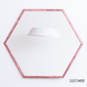 Lustro lutowane heksagon z szerokim lutem - miedziane - o boku 20 cm - 40x34,6 cm   