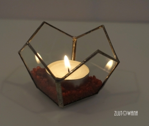 Świecznik geometryczny, lampion - Kwiatek  4-płatkowy srebrny